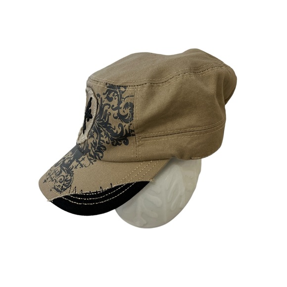 Relativity Original Hat Cap with Black Cross on Beige Distressed Baseball Cap - Picture 3 of 6